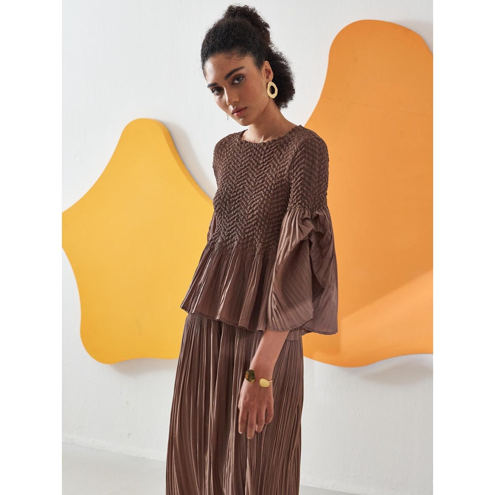 Pleats by Aruni Brown Weavey Co-Ord (Set of 2)