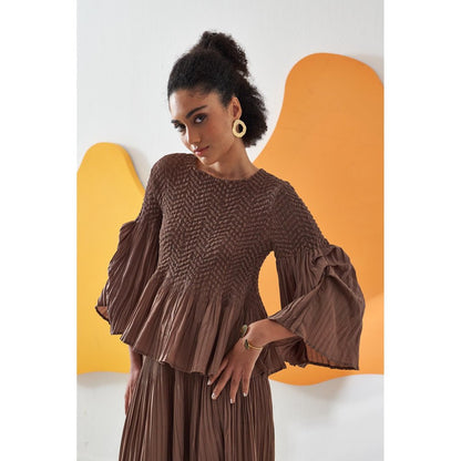 Pleats by Aruni Brown Weavey Co-Ord (Set of 2)
