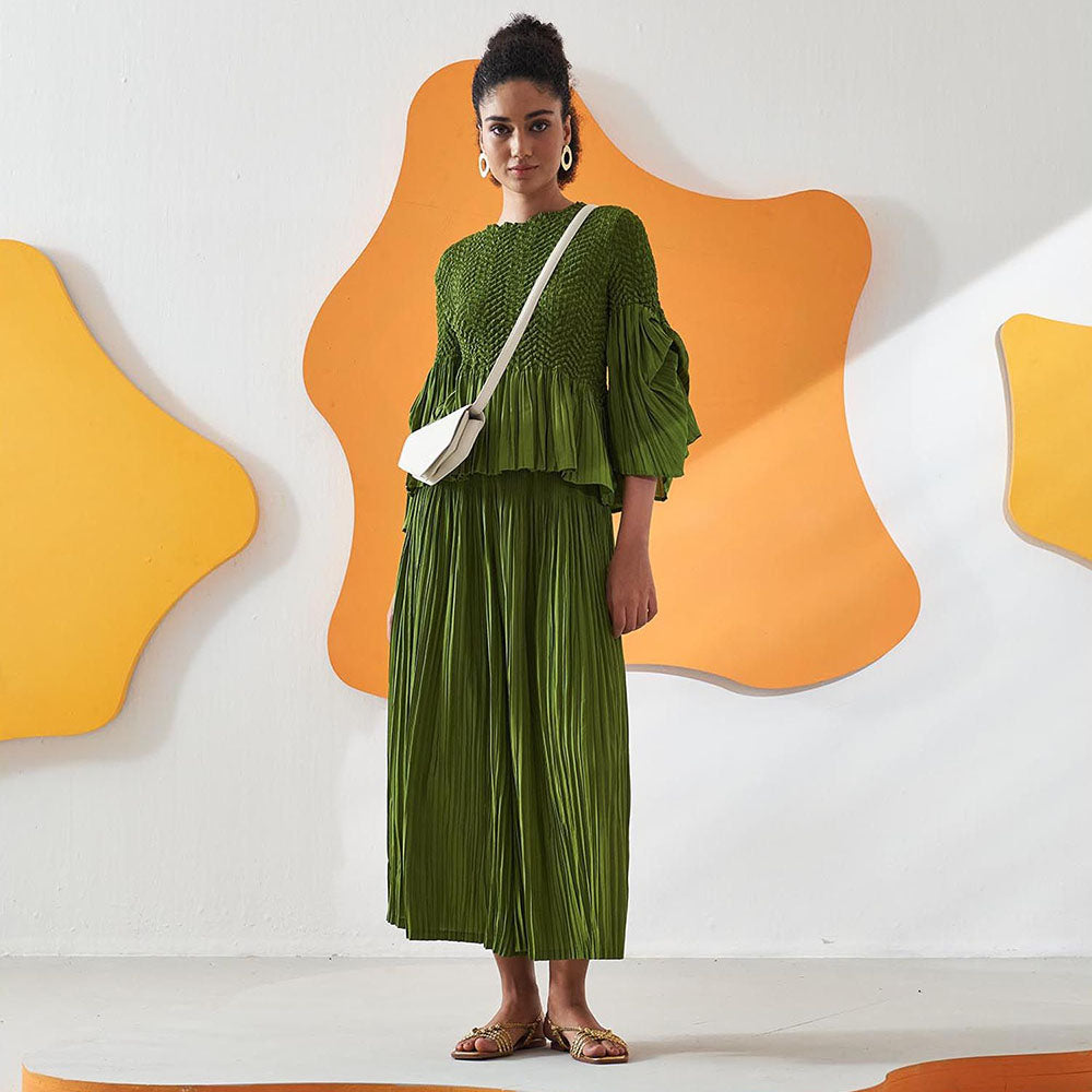 Pleats by Aruni Lime Green Weavey Co-Ord (Set of 2)