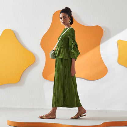 Pleats by Aruni Lime Green Weavey Co-Ord (Set of 2)