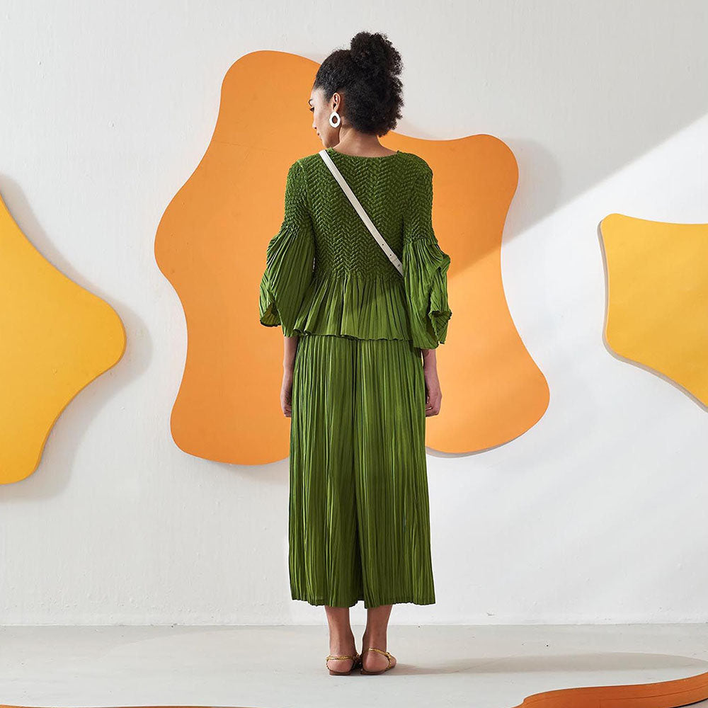 Pleats by Aruni Lime Green Weavey Co-Ord (Set of 2)