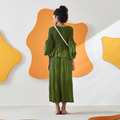 Pleats by Aruni Lime Green Weavey Co-Ord (Set of 2)