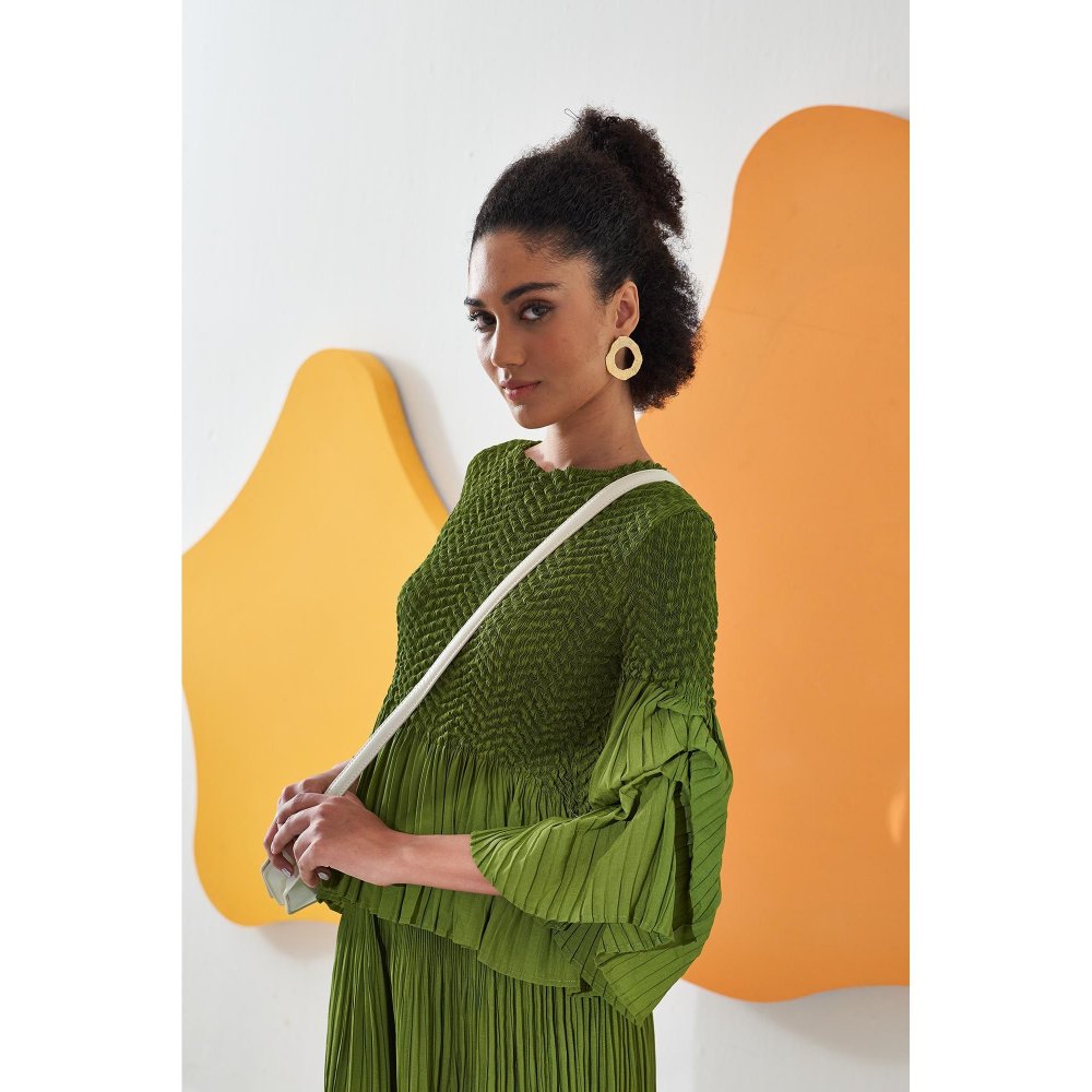 Pleats by Aruni Lime Green Weavey Co-Ord (Set of 2)