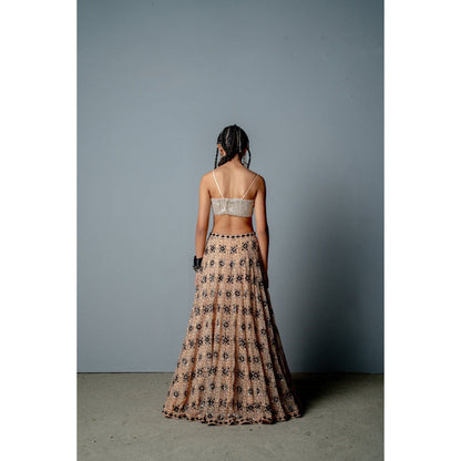 POOJA RAJGARHIA GUPTA Nude Mosaic Lehenga with Blouse and Cape (Set of 3)