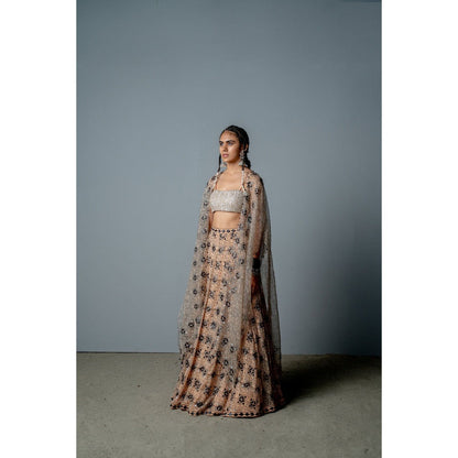 POOJA RAJGARHIA GUPTA Nude Mosaic Lehenga with Blouse and Cape (Set of 3)
