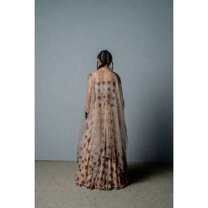 POOJA RAJGARHIA GUPTA Nude Mosaic Lehenga with Blouse and Cape (Set of 3)