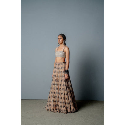 POOJA RAJGARHIA GUPTA Nude Mosaic Lehenga with Blouse and Cape (Set of 3)