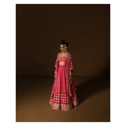 POOJA RAJGARHIA GUPTA Aalta Lehenga with Blouse and Cape (Set of 3)