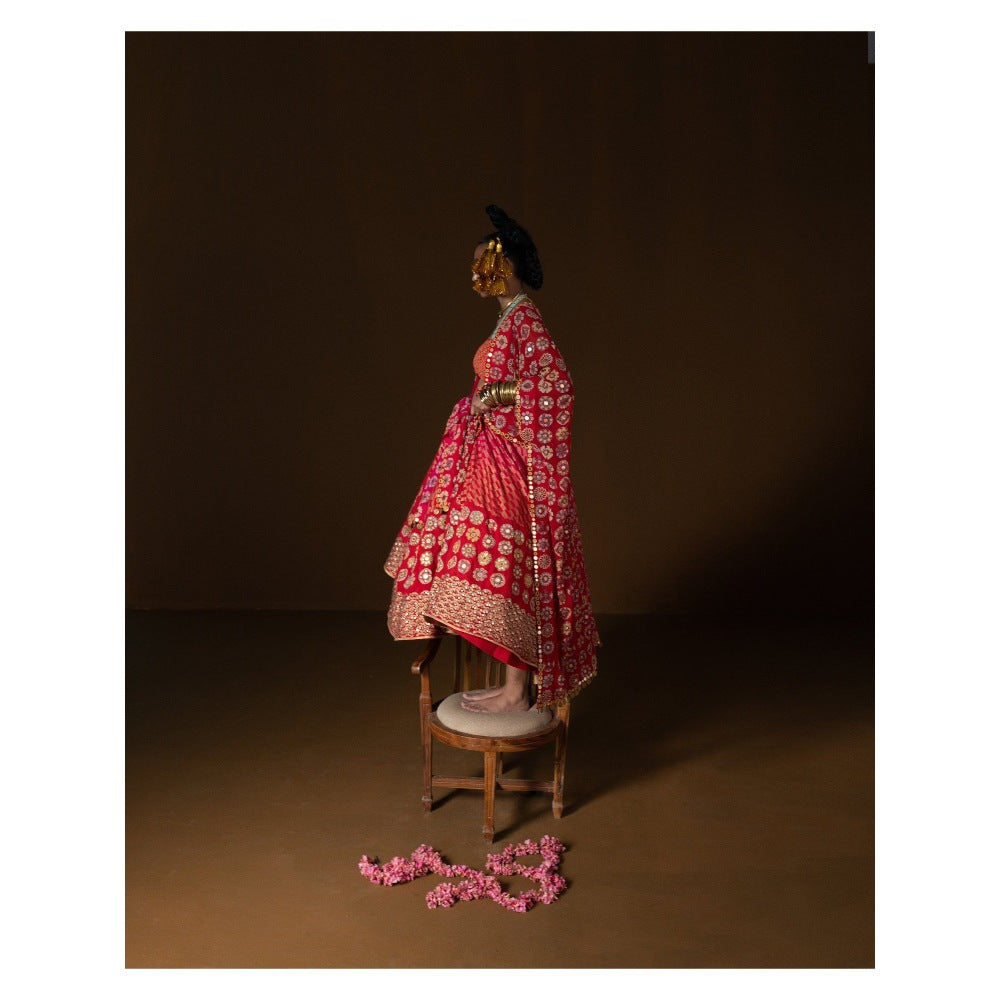 POOJA RAJGARHIA GUPTA Aalta Lehenga with Blouse and Cape (Set of 3)