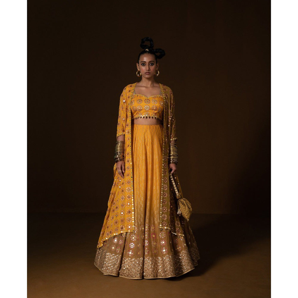 POOJA RAJGARHIA GUPTA Kesar Lehenga with Blouse and Cape (Set of 3)