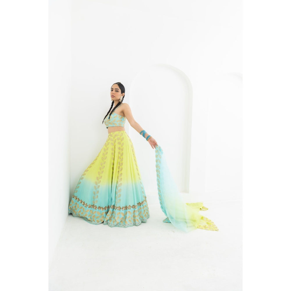 POOJA RAJGARHIA GUPTA Champa Lehenga with Bustier and Dupatta (Set of 3)