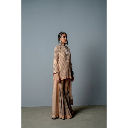 POOJA RAJGARHIA GUPTA Nude Zig Zag Sharara with Kurta and Dupatta (Set of 3)