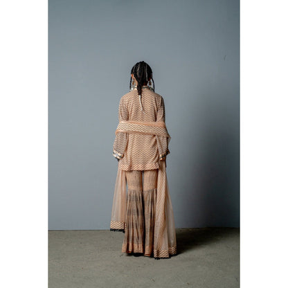 POOJA RAJGARHIA GUPTA Nude Zig Zag Sharara with Kurta and Dupatta (Set of 3)