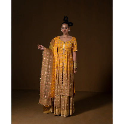 POOJA RAJGARHIA GUPTA Chakraphool Sharara with Kurti and Dupatta (Set of 3)