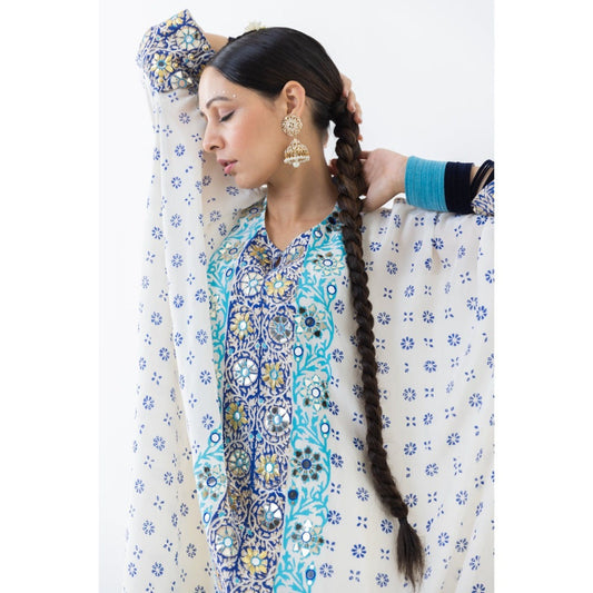 POOJA RAJGARHIA GUPTA Indu Cuffed Kaftan with Slip and Pant (Set of 3)