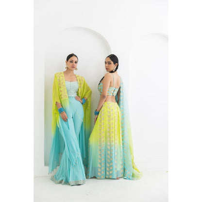 POOJA RAJGARHIA GUPTA Mogra Sharara Corset with Cape (Set of 3)