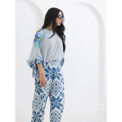 POOJA RAJGARHIA GUPTA Blue Sleeve Knot Co-Ord (Set of 2)