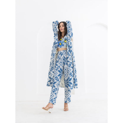 POOJA RAJGARHIA GUPTA Blue Matrix Jacket With Bustier And Pant (Set of 3)