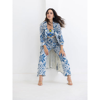 POOJA RAJGARHIA GUPTA Blue Matrix Jacket With Bustier And Pant (Set of 3)