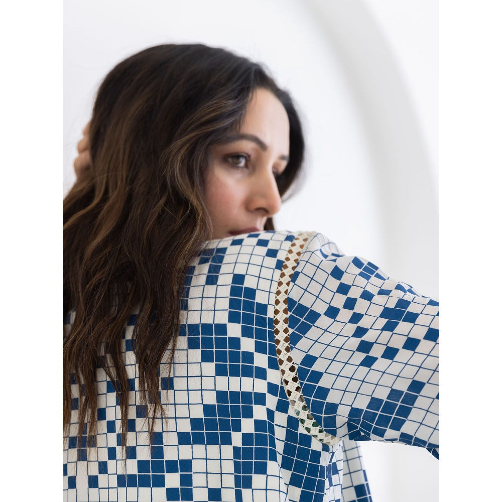 POOJA RAJGARHIA GUPTA Blue Matrix Jacket With Bustier And Pant (Set of 3)