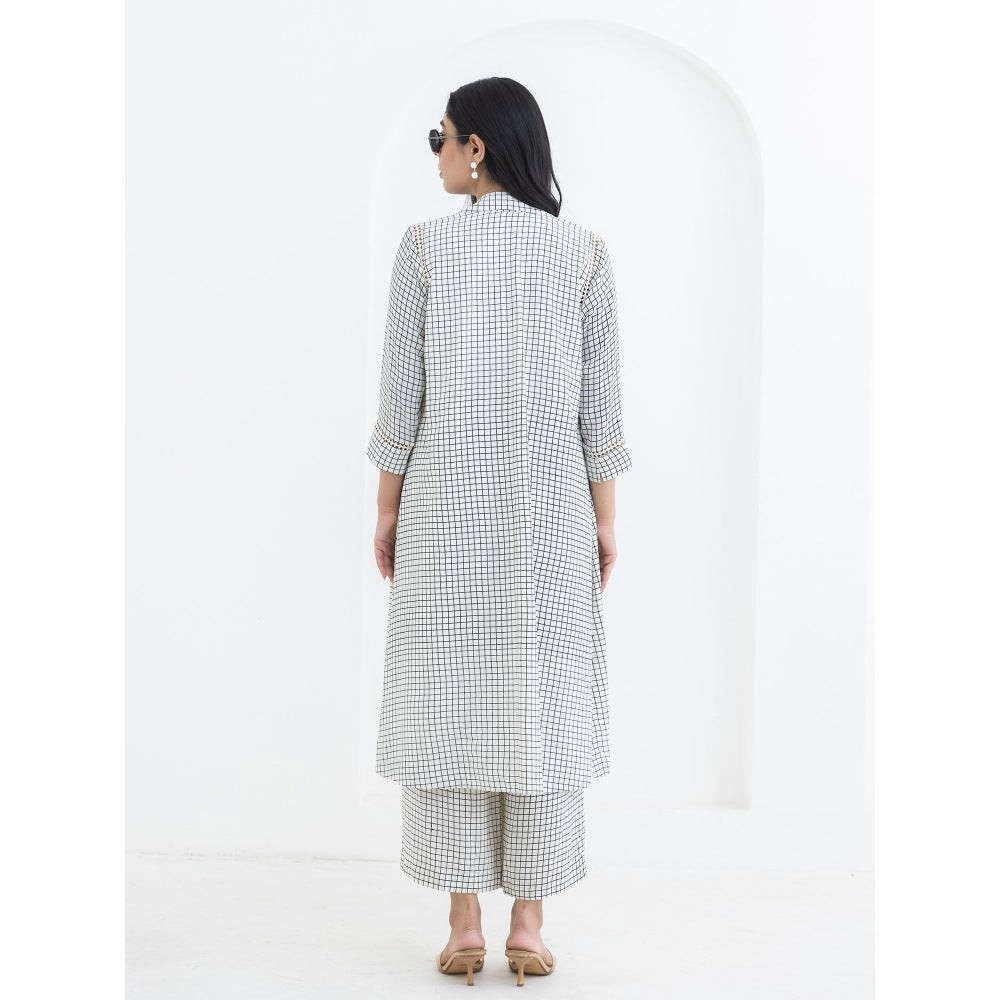 POOJA RAJGARHIA GUPTA White Grid Jacket With Bustier And Pant (Set of 3)