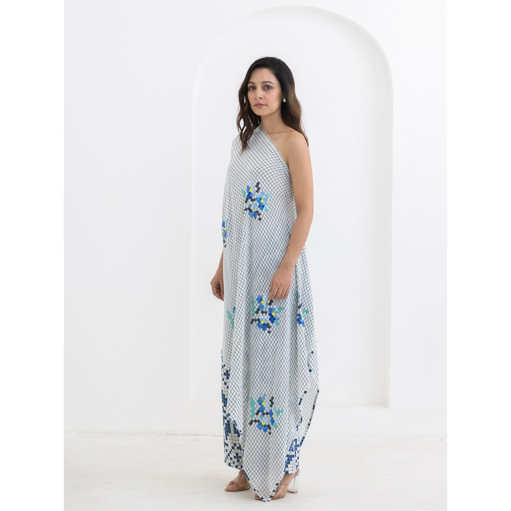 POOJA RAJGARHIA GUPTA Blue Matrix One Shoulder Co-Ord (Set of 2)