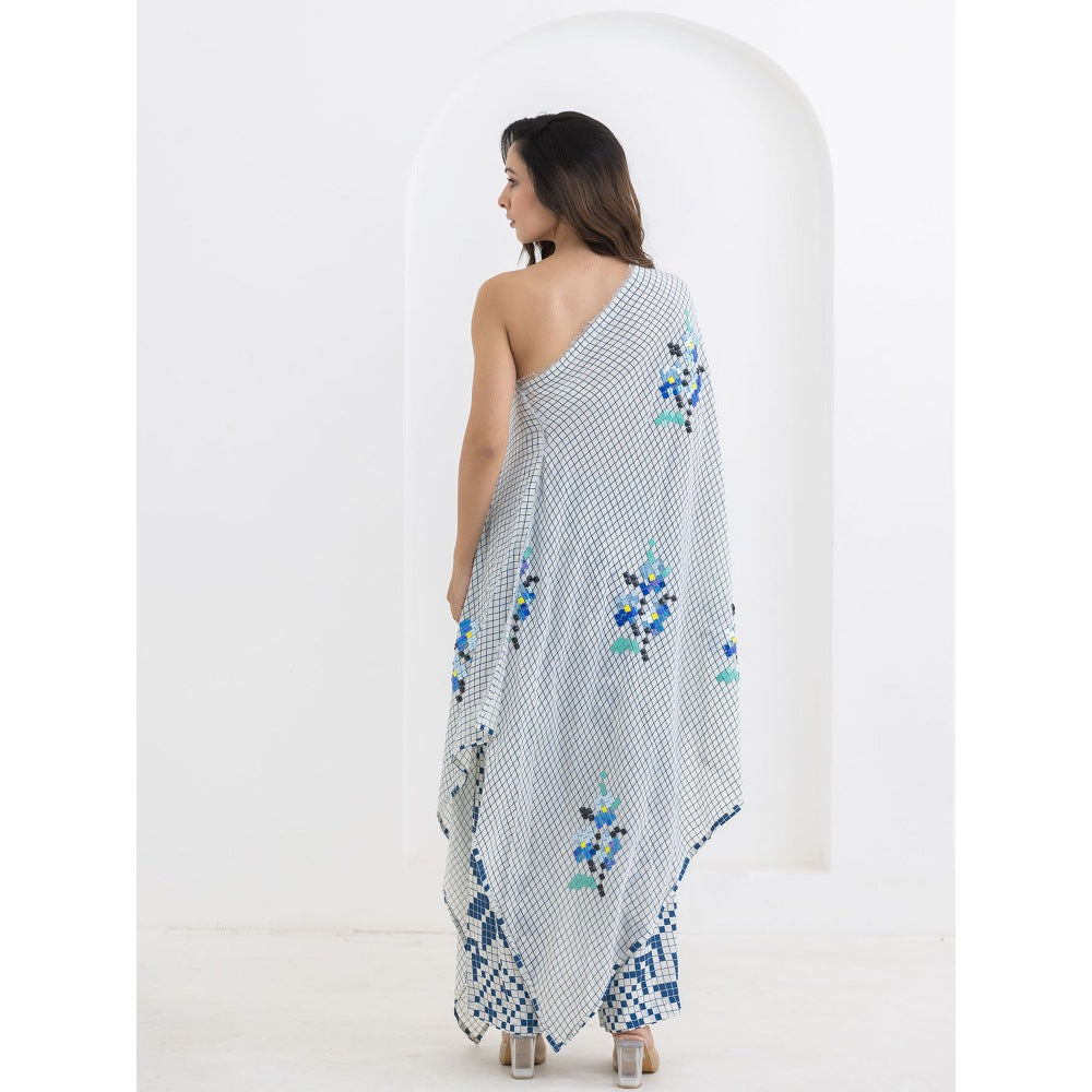 POOJA RAJGARHIA GUPTA Blue Matrix One Shoulder Co-Ord (Set of 2)