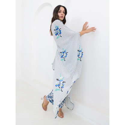 POOJA RAJGARHIA GUPTA Blue Matrix One Shoulder Co-Ord (Set of 2)