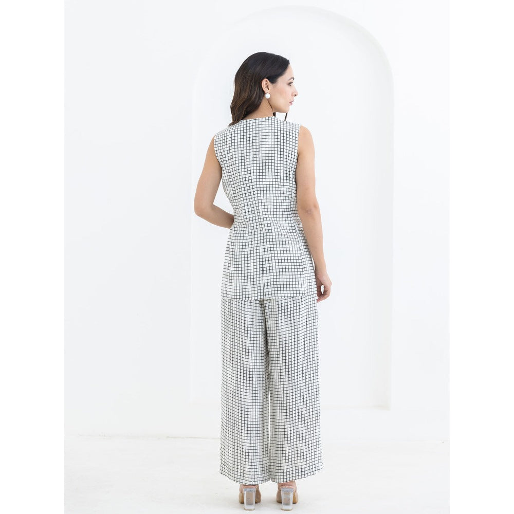 POOJA RAJGARHIA GUPTA White Grid Sunflower Jacket With Bustier And Pant (Set of 3)