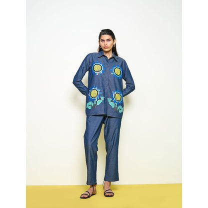 POOJA RAJGARHIA GUPTA Blue Denim Sunflower Shirt