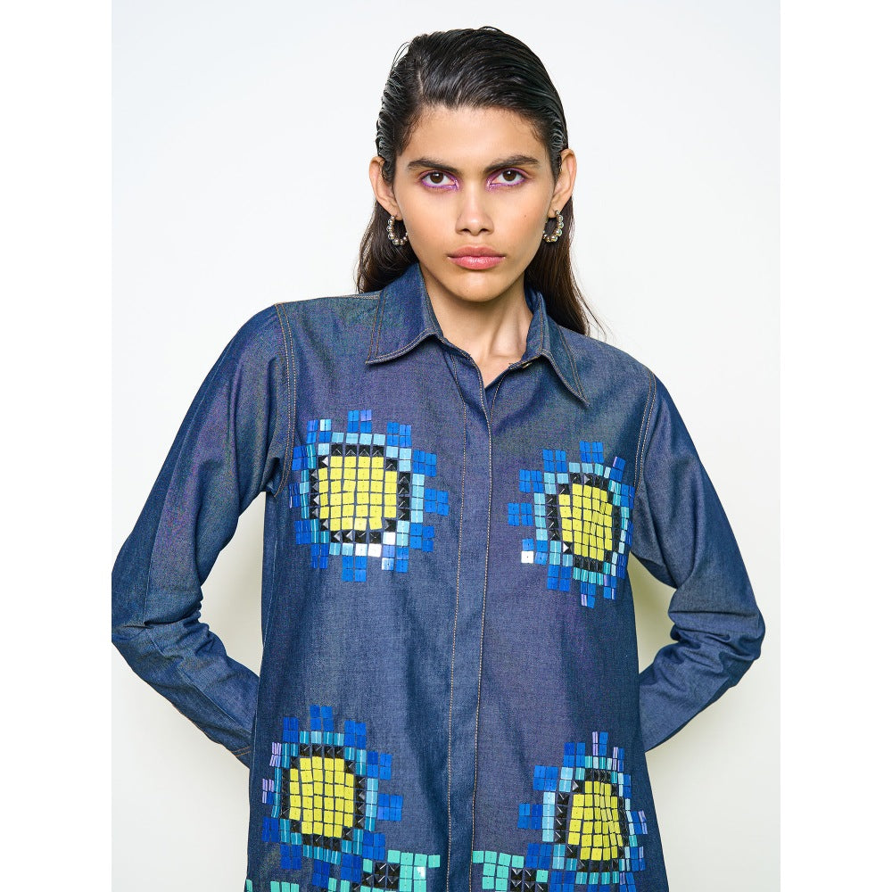 POOJA RAJGARHIA GUPTA Blue Denim Sunflower Shirt
