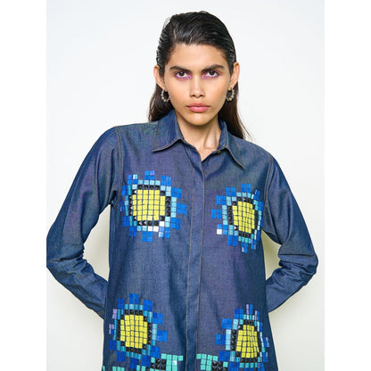 POOJA RAJGARHIA GUPTA Blue Denim Sunflower Shirt