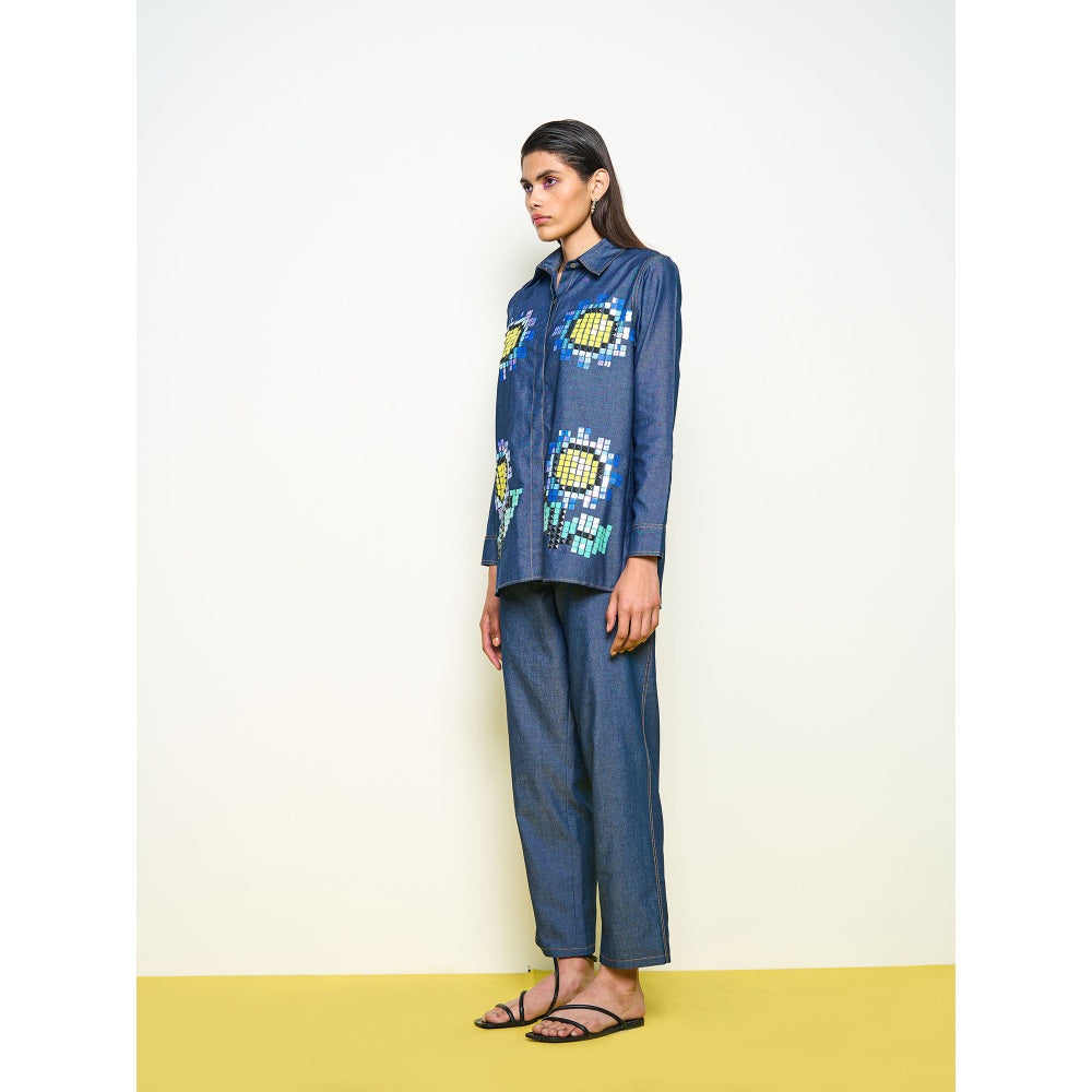 POOJA RAJGARHIA GUPTA Blue Denim Sunflower Shirt