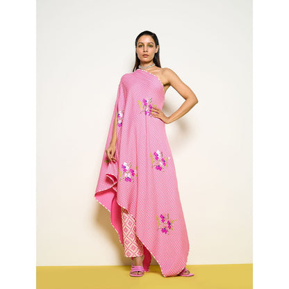 POOJA RAJGARHIA GUPTA Pink One Shoulder Kurta With Pant (Set of 2)