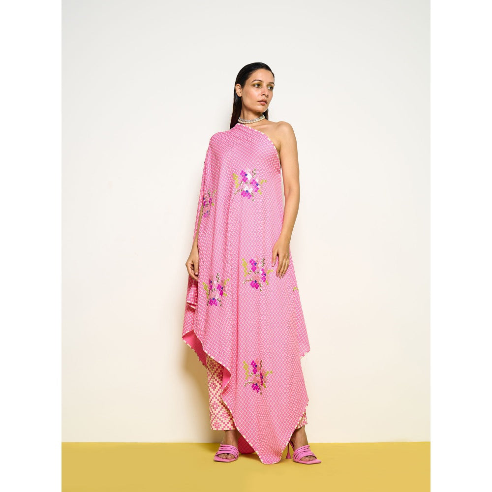 POOJA RAJGARHIA GUPTA Pink One Shoulder Kurta With Pant (Set of 2)
