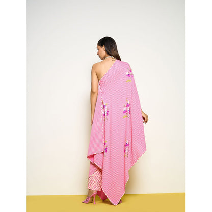 POOJA RAJGARHIA GUPTA Pink One Shoulder Kurta With Pant (Set of 2)