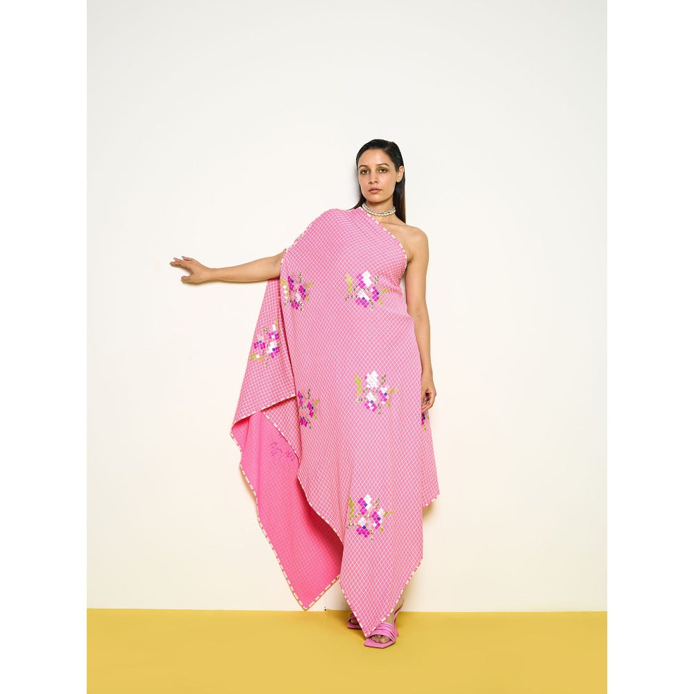 POOJA RAJGARHIA GUPTA Pink One Shoulder Kurta With Pant (Set of 2)
