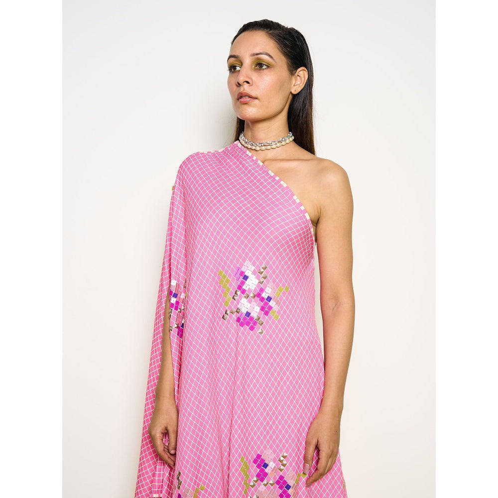 POOJA RAJGARHIA GUPTA Pink One Shoulder Kurta With Pant (Set of 2)