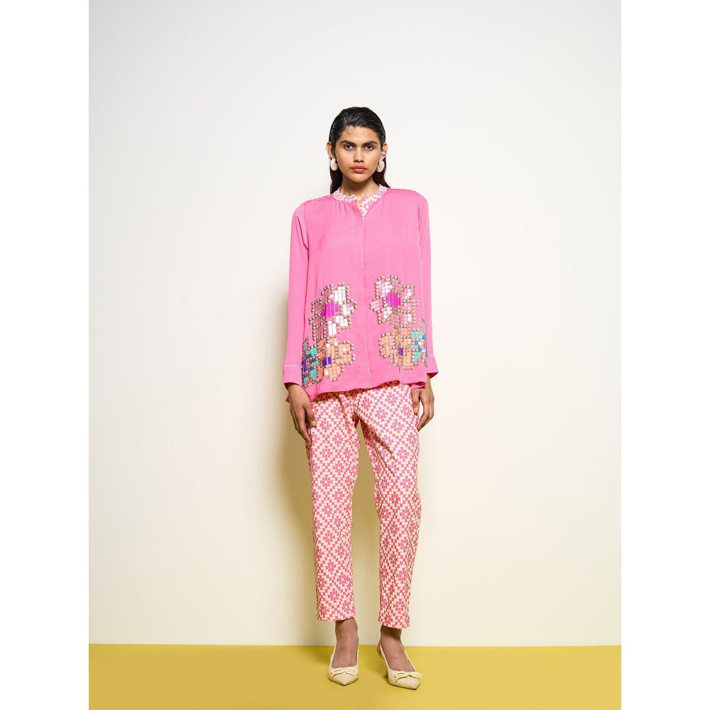 POOJA RAJGARHIA GUPTA Pink Wildflower Shirt With Pant (Set of 2)