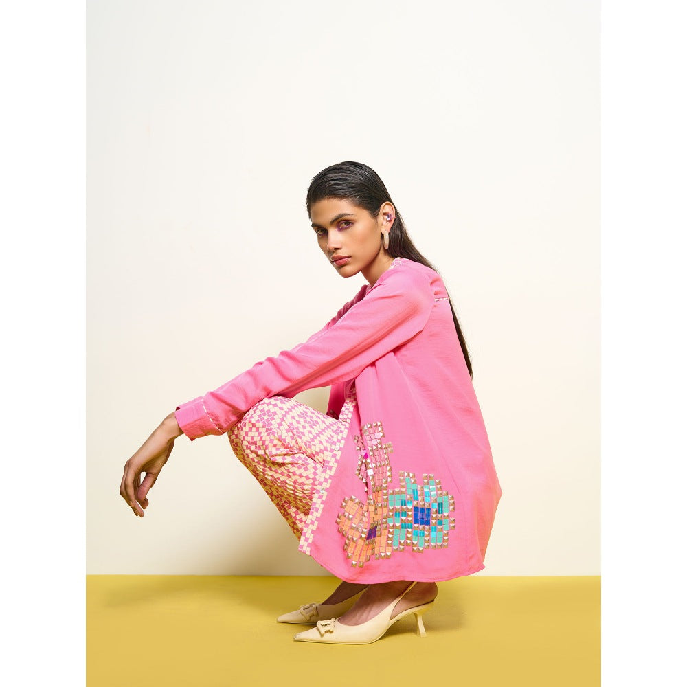 POOJA RAJGARHIA GUPTA Pink Wildflower Shirt With Pant (Set of 2)