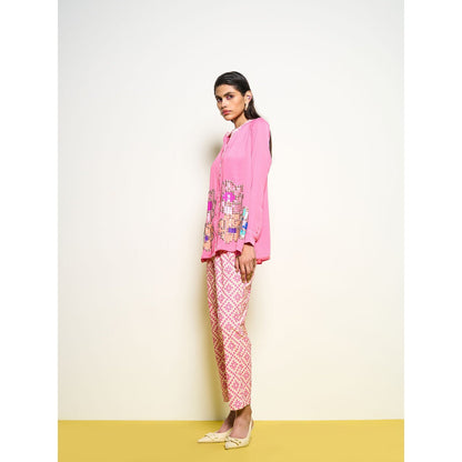 POOJA RAJGARHIA GUPTA Pink Wildflower Shirt With Pant (Set of 2)