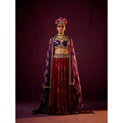 Pooja Singhal Crush Lehenga Skirt With Choli And Dupatta (Set of 3)