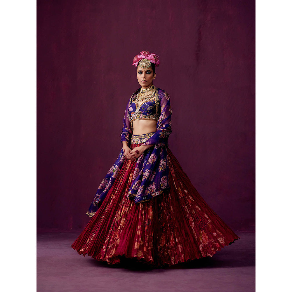 Pooja Singhal Crush Lehenga Skirt With Choli And Dupatta (Set of 3)