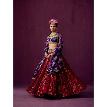 Pooja Singhal Crush Lehenga Skirt With Choli And Dupatta (Set of 3)