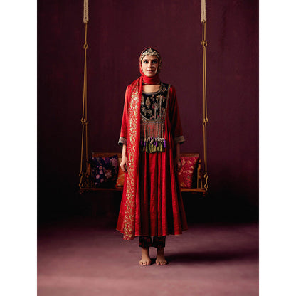 Pooja Singhal Tissue Anarkali With Pant & Dupatta (Set of 3)