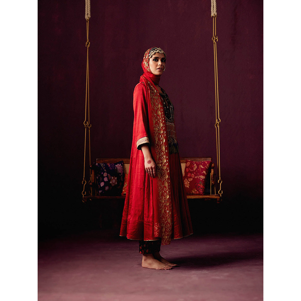 Pooja Singhal Tissue Anarkali With Pant & Dupatta (Set of 3)