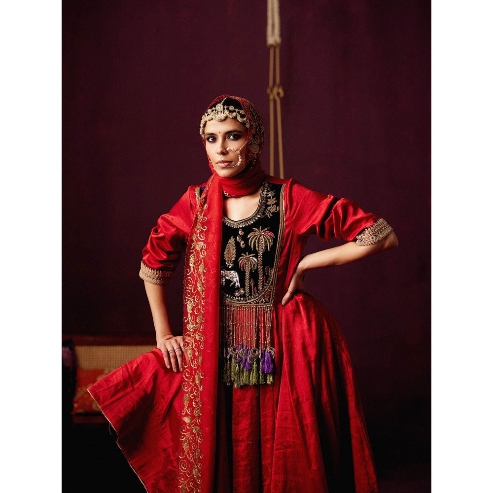 Pooja Singhal Tissue Anarkali With Pant & Dupatta (Set of 3)