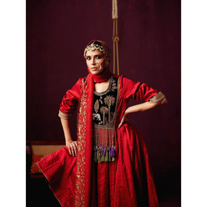 Pooja Singhal Tissue Anarkali With Pant & Dupatta (Set of 3)