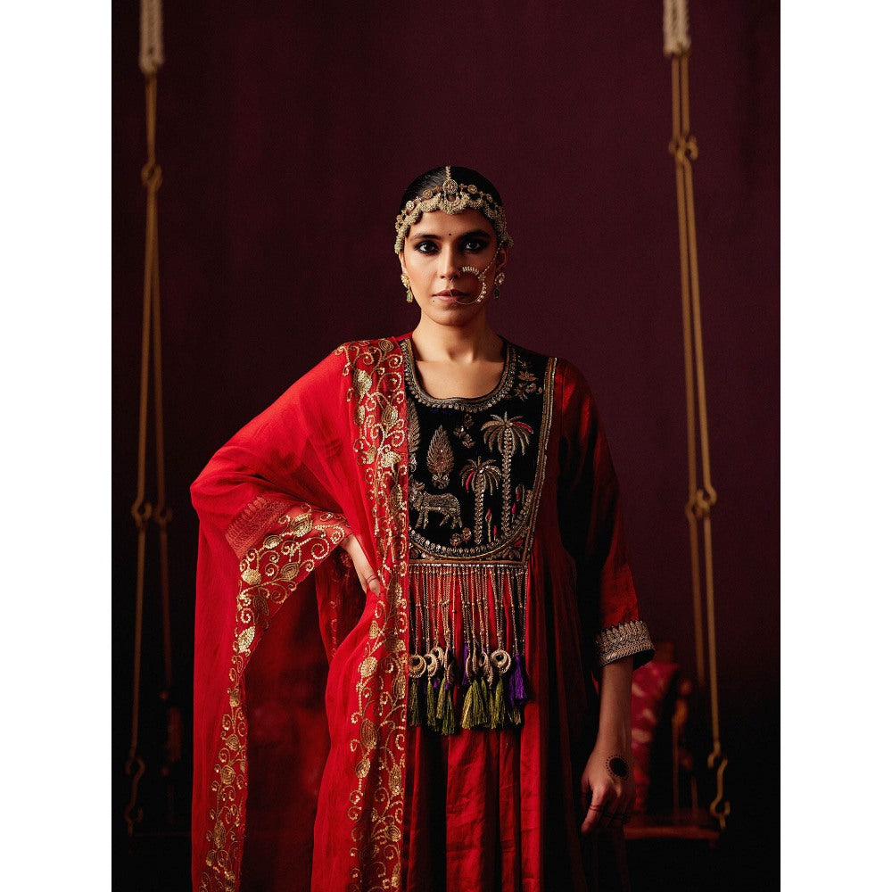 Pooja Singhal Tissue Anarkali With Pant & Dupatta (Set of 3)