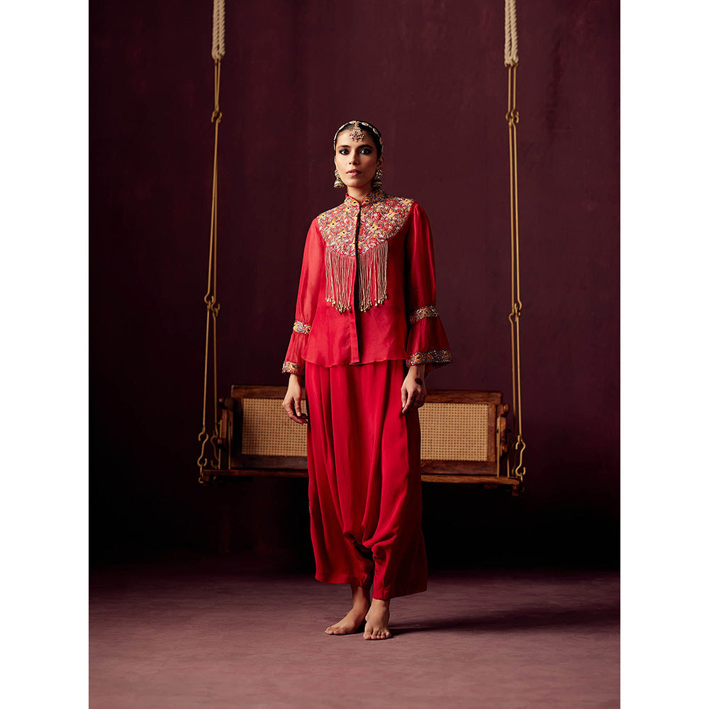 Pooja Singhal Organza Shirt With Yoke Inner And Dhoti Drape Pant (Set of 3)